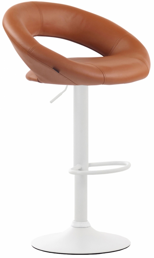 Barová stolička Olinda - koženka, biely rám - svetlohnedá