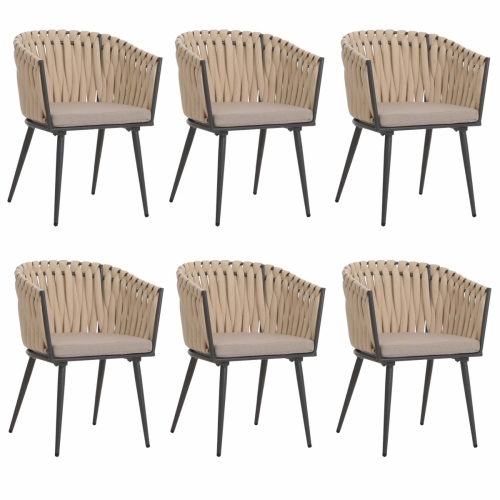 Záhradné stoličky HWC-N38 (SET 6 ks), olefínové lano, krémové vankúše - svetlo hnedá