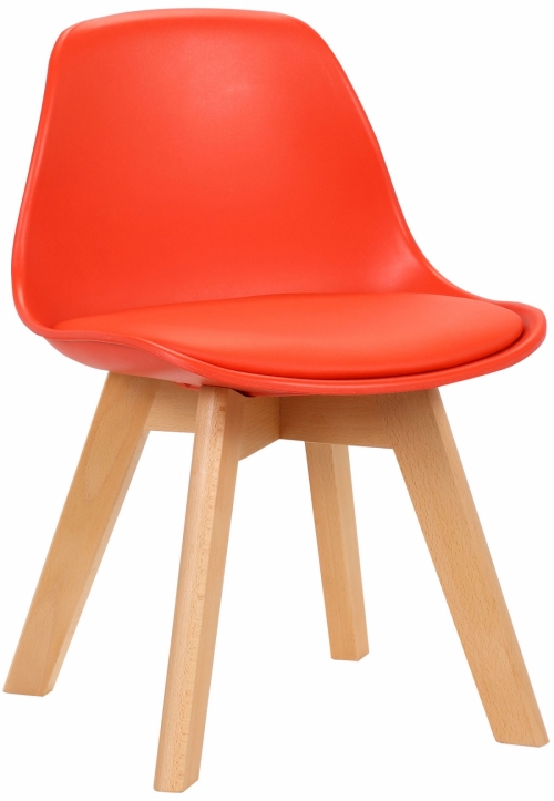 Detská stolička Lindi ~ plast, drevené nohy natura - Červená