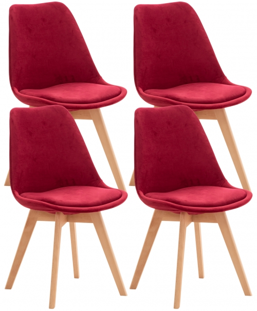 Stolička Linares (SET 4 ks) ~ zamat, drevené nohy natura - Červená