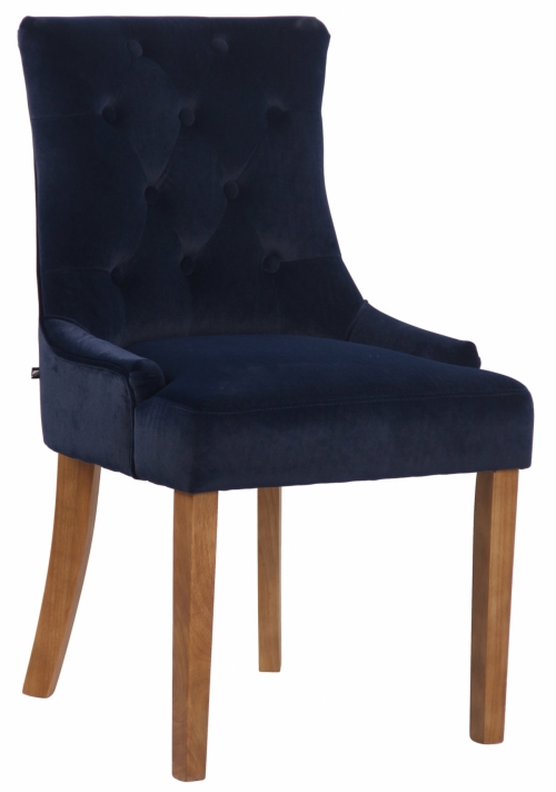 Jedálenská stolička Inverness ~ zamat, drevené nohy antik svetlé - Modrá