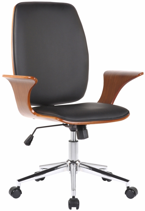 Kancelárska stolička Burbank ~ koženka, drevo orech - Čierna