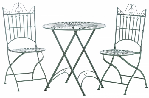 Súprava kovových stoličiek a stola Tegal (SET 2+1)  - Zelená antik