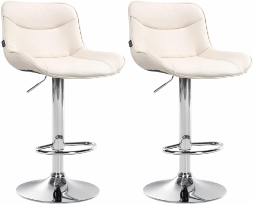 2x Barová stolička Vonore - koženka, chróm rám - Krémová