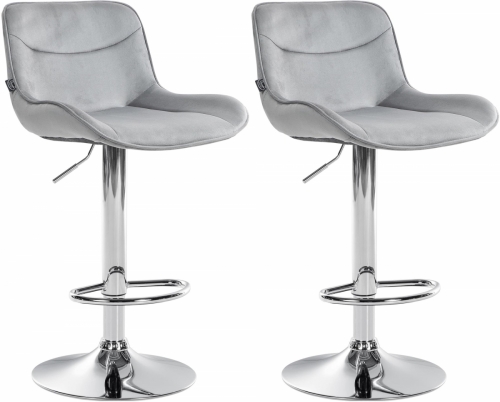 2x Barová stolička Vonore - zamat, chróm rám - Sivá