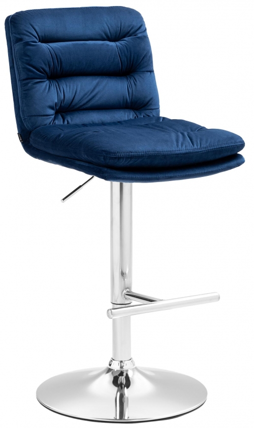 Barová stolička Damar - zamat, chróm rám - modrá