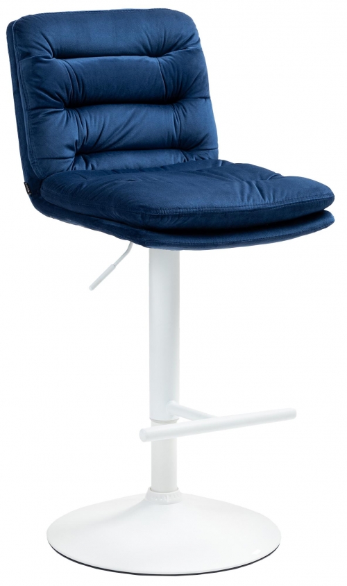 Barová stolička Damar - zamat, biely rám - modrá