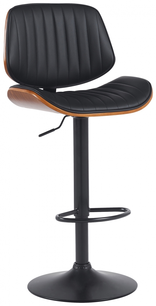 Barová stolička Clawson - koženka, čierny rám - orech/čierna