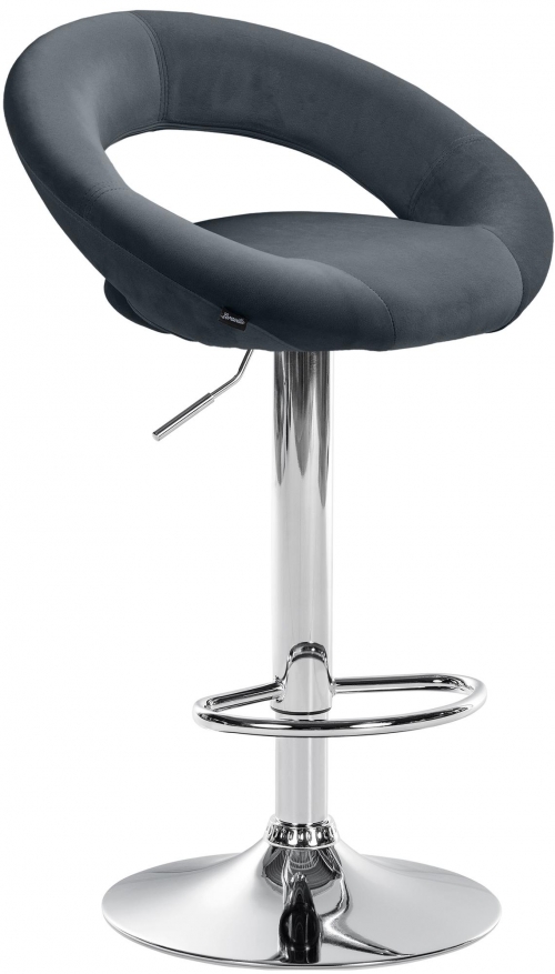 Barová stolička Olinda - zamat, chróm rám - tmavo šedá