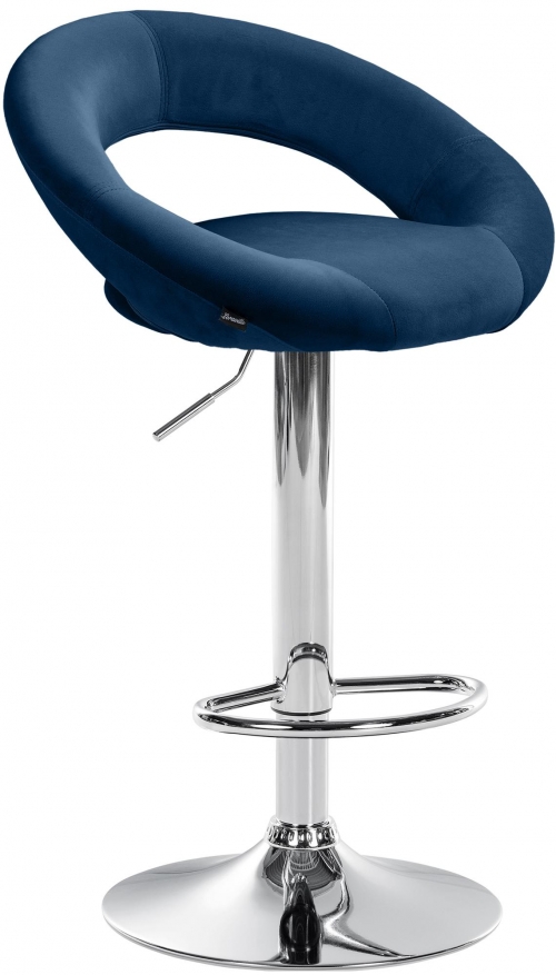 Barová stolička Olinda - zamat, chróm rám - modrá