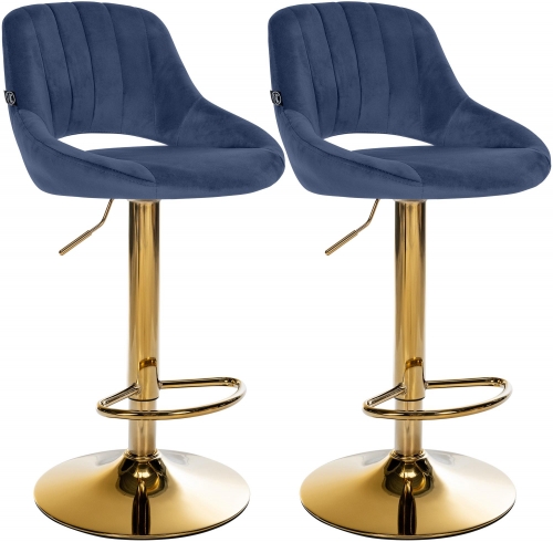 Sada 2 ks barovej stoličky Milet zamat - zlatá podnož - modrá