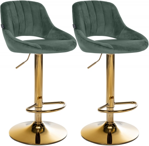 Sada 2 ks barovej stoličky Milet zamat - zlatá podnož - zelená