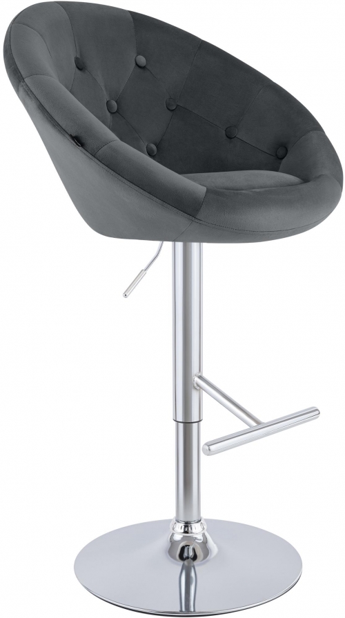 Barová stolička London zamat - chróm rám - tmavosivá
