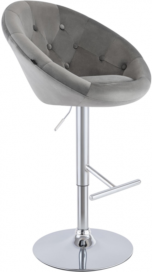 Barová stolička London zamat - chróm rám - sivá