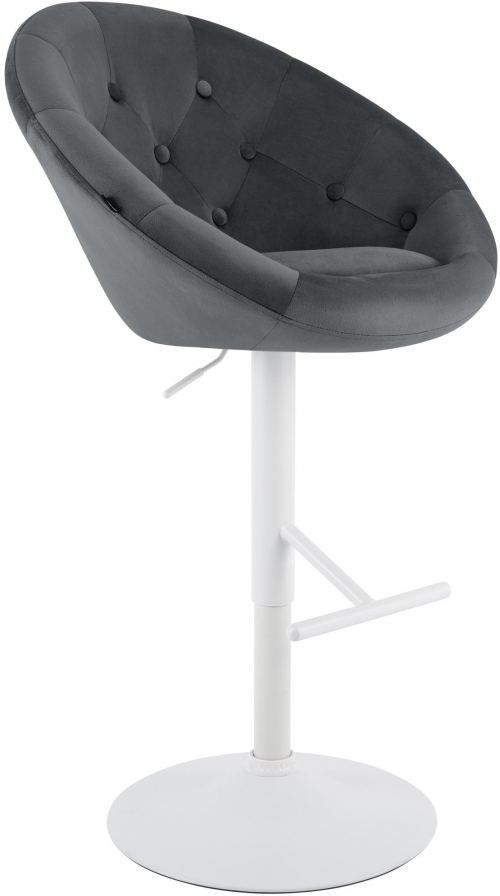Barová stolička London zamat - biely rám - tmavosivá