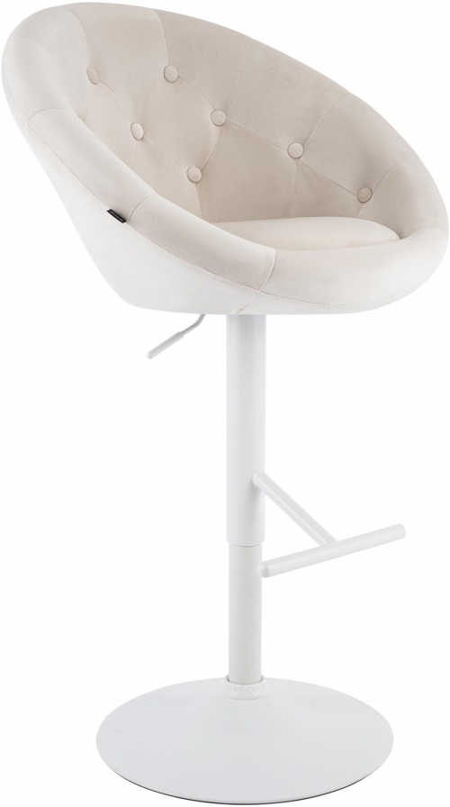 Barová stolička London zamat - biely rám - krémová