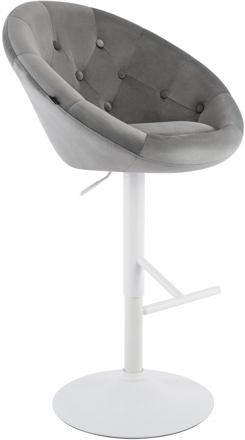 Barová stolička London zamat - biely rám - sivá