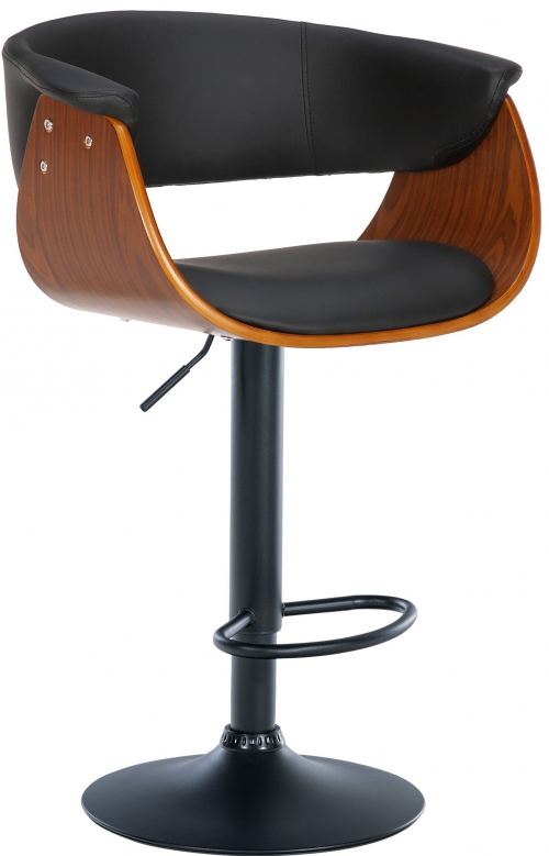 Barová stolička Vestal ~ koženka, drevo orech - Čierna