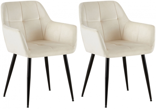 Jedálenská stolička Emia (SET 2 ks) - zamat, kovové nohy čierne - Krémová