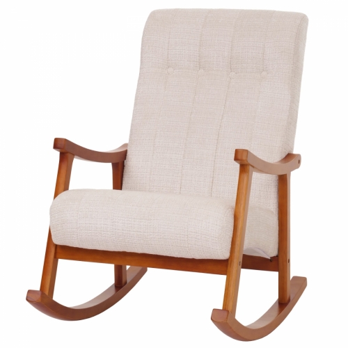 Hojdacie kreslo HWC-K10, relaxačné kreslo, drevo orech / látka ~ Krémová