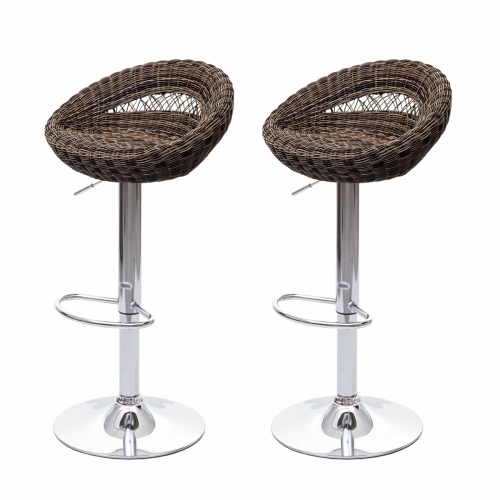 2x Barová stoličkaHWC-G26, polyratan / chróm - hnedá