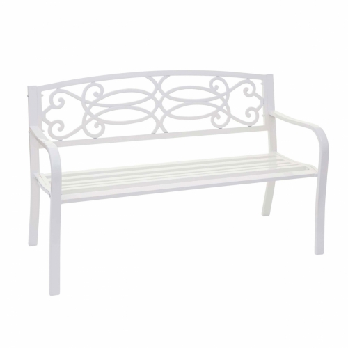 Záhradná lavička HWC-F44, 2-miestna oceľ s práškovým nástrekom - biela