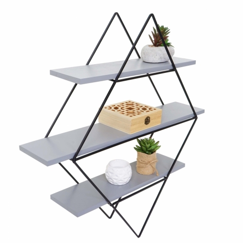 Nástenná polica A80 v industriálnom štýle - drevo / kov, 60x55x12 cm - Sivomodrá