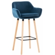 Barová stolička Grant ~ zamat, drevené nohy natura - Modrá