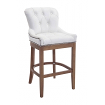 Barová stolička Buckingham - koža, drevené nohy svetlá antik - Biela