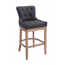 Barová stolička Buckingham - látka, drevené nohy svetlá antik - Tmavo sivá