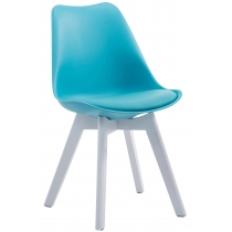 Stolička Borne V2 plast / koženka drevené nohy biele - Modrá