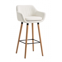 Barová stolička Grant - koženka, drevené nohy natura - Biela