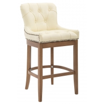 Barová stolička Buckingham ~ koža, drevené nohy svetlá antik - Krémová