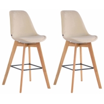 Barová stolička Metz - zamat, drevené nohy natura (SET 2 ks) - Krémová