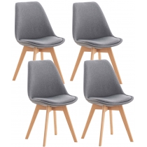 Stolička Linares (SET 4 ks) - látka, drevené nohy natura - Svetlo sivá