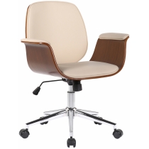 Kancelárska stolička Kemberg - koženka, drevo orech - Krémová