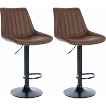 2x Barová stolička Toni - koženka, čierny rám - Hnedá
