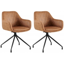 Set 2 jedálenských stoličiek Welby Vintage - koženka - svetlohnedá