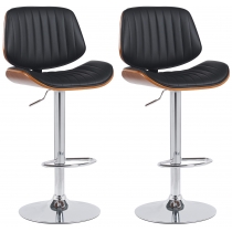 2x Barová stoličkaClawson - koženka, chróm rám - orech/čierna