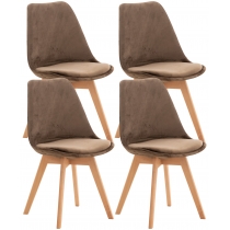Stolička Linares (SET 4 ks) - zamat, drevené nohy natura - Tmavo hnedá