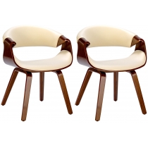 Stolička Foley (SET 2 ks) - koženka, drevené nohy orech - Krémová