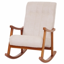 Hojdacie kreslo HWC-K10, relaxačné kreslo, drevo orech / látka ~ Krémová