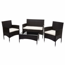 Záhradná súprava 2 kresiel, pohovky a stolíka HWC-F55 - hnedá, krémové vankúše